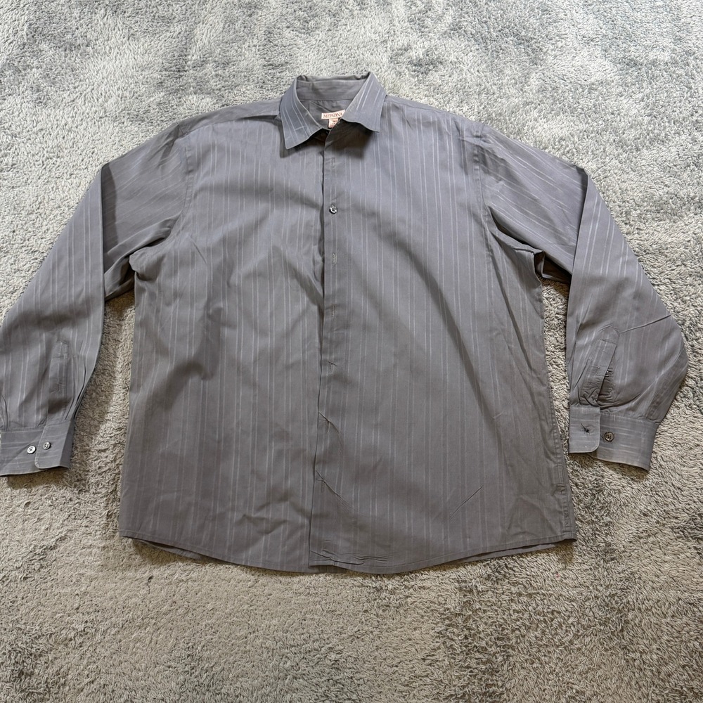 Merona Mens XL Grey Striped Long Sleeve Button Down Dress Shirt Size 17